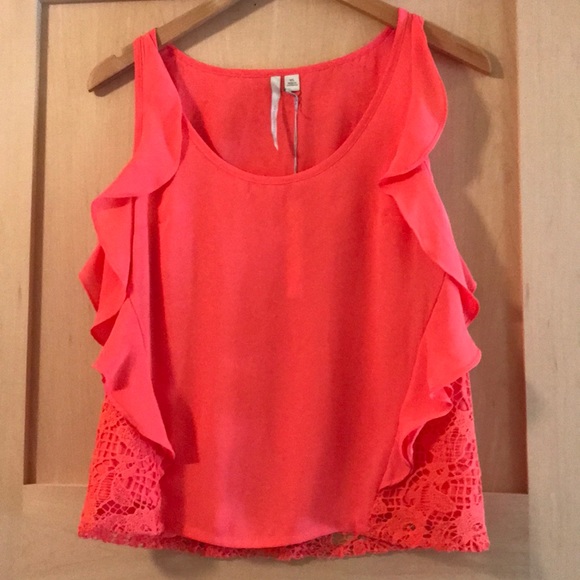 Lauren Conrad cascade ruffle lace back Top xs - Picture 1 of 4